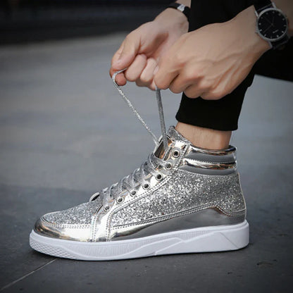 Man High Top Sneakers Luxury Glitter Men Ankle Boots Fashion Non-slip Casual Shoes High Quality Hip Hop Men Boots 2024