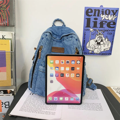 Fashion Backpacks for School Trend Student Jeans Bag Multi Pockets Large Capacity Rucksack Mochila De Escola Feminina 2023