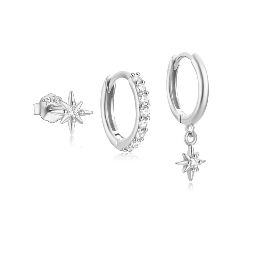 925 Sterling Silver 3pcs 4pcs Set Zircon Stud Earrings 18k Gold Star Minimalism Huggies Earring Fine Jewelly Set Party Gift
