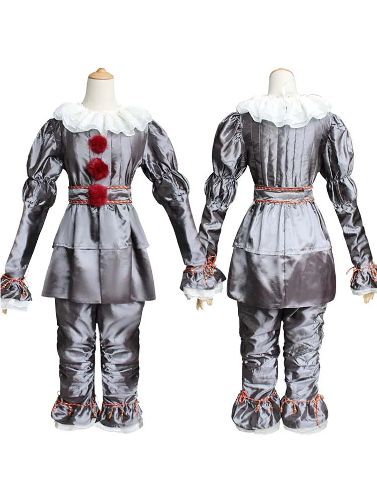 Pennywise Cosplay Costume Adult/Kids Clown Revival COS Terror Horro Clothing Set for Halloween Carnival Masquerade(130CM-XXXL))