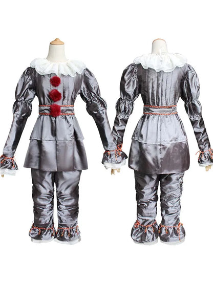 Pennywise Cosplay Costume Adult/Kids Clown Revival COS Terror Horro Clothing Set for Halloween Carnival Masquerade(130CM-XXXL))