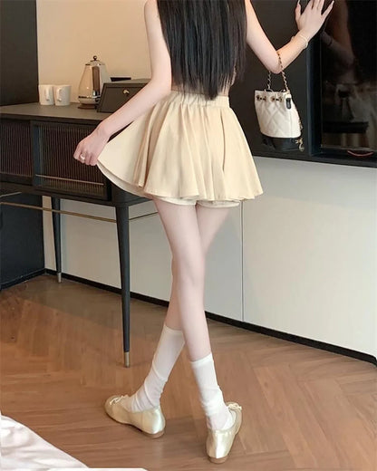 Black Pleated Mini Skirt Ballet Style High Waist Belt Meat Concealing Spring Summer Autumn New Style Slimming Short Skirt