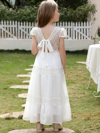 Children's Vintage Wedding Flower Girl Dresses Beach Holiday Lace Backless Long Dresses Girls' Communion Dresses