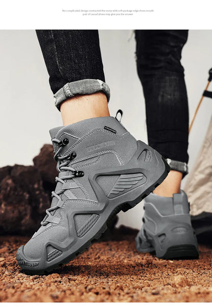 Men's winter high top shoes mid top waterproof and anti slip hiking shoes ultra light work boots tactical boots desert boots