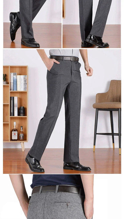 Men's Summer Autumn Casual Pants Straight Formal Long Trouser Adult Solid Color Flat Design Thick Lightweight Suit Pant Business
