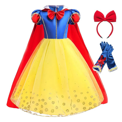 Vestido de Luxo Princesa Branca de Neve com Capa para Meninas Fantasia Infantil Cosplay de Fada Roupa de Carnaval para Crianças Vestido de Halloween