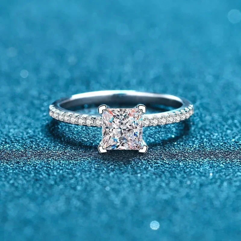 1ct 2ct Princess Moissanite Engagement Ring for Women D VVS1 Diamond Proposal Bridal Rings Sterling Silver Wedding Band