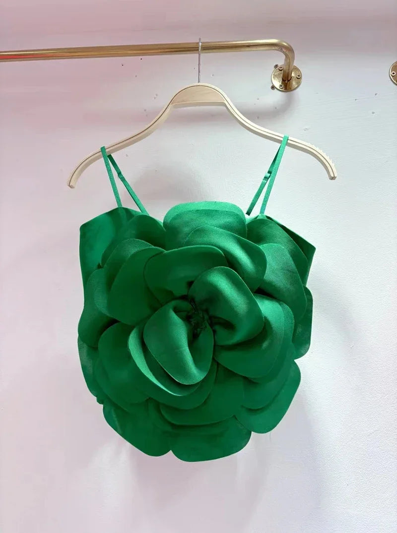 2026 3D Floral Spliced Designer Sling Tops Solid Color Backless Slim Sexy Vest Fashion Summer New Clothing