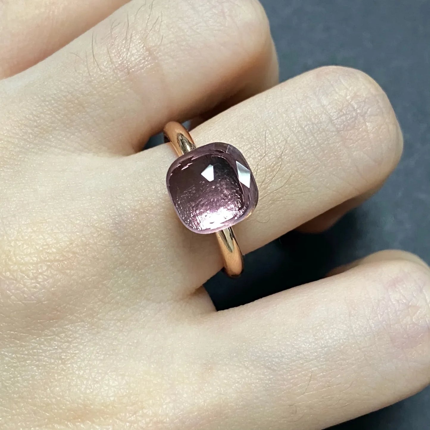 Stylish Purple Crystal Rose Gold Plated Candy Ring 30 Colors Simple Candy Color Jewelry Gift for Women Valentine's Day