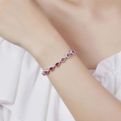 Luxury S925 Sterling Silver Full Ruby Tennis Bracelet for Women Party Fine Jewelry Lab Grown Gemstones Hand Link Bracelets