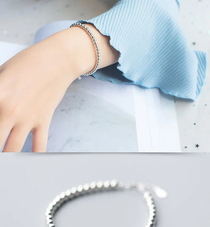 Trendy 925 Sterling Silver Little Ball Strand Bracelet for Women Free Size Link Chain Bracelet Fine Jewelry Girl Gift