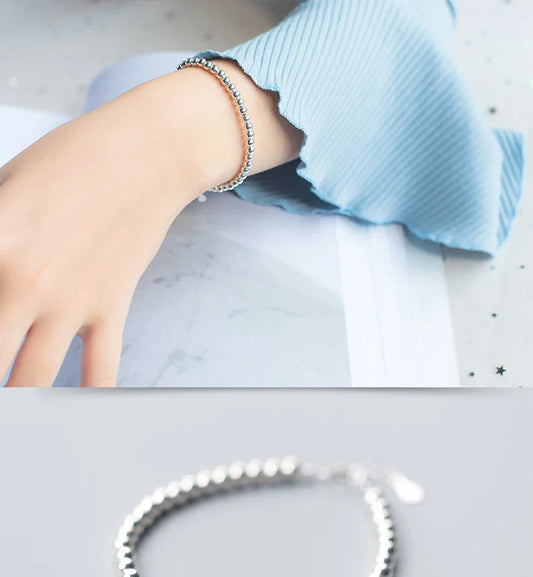 Trendy 925 Sterling Silver Little Ball Strand Bracelet for Women Free Size Link Chain Bracelet Fine Jewelry Girl Gift