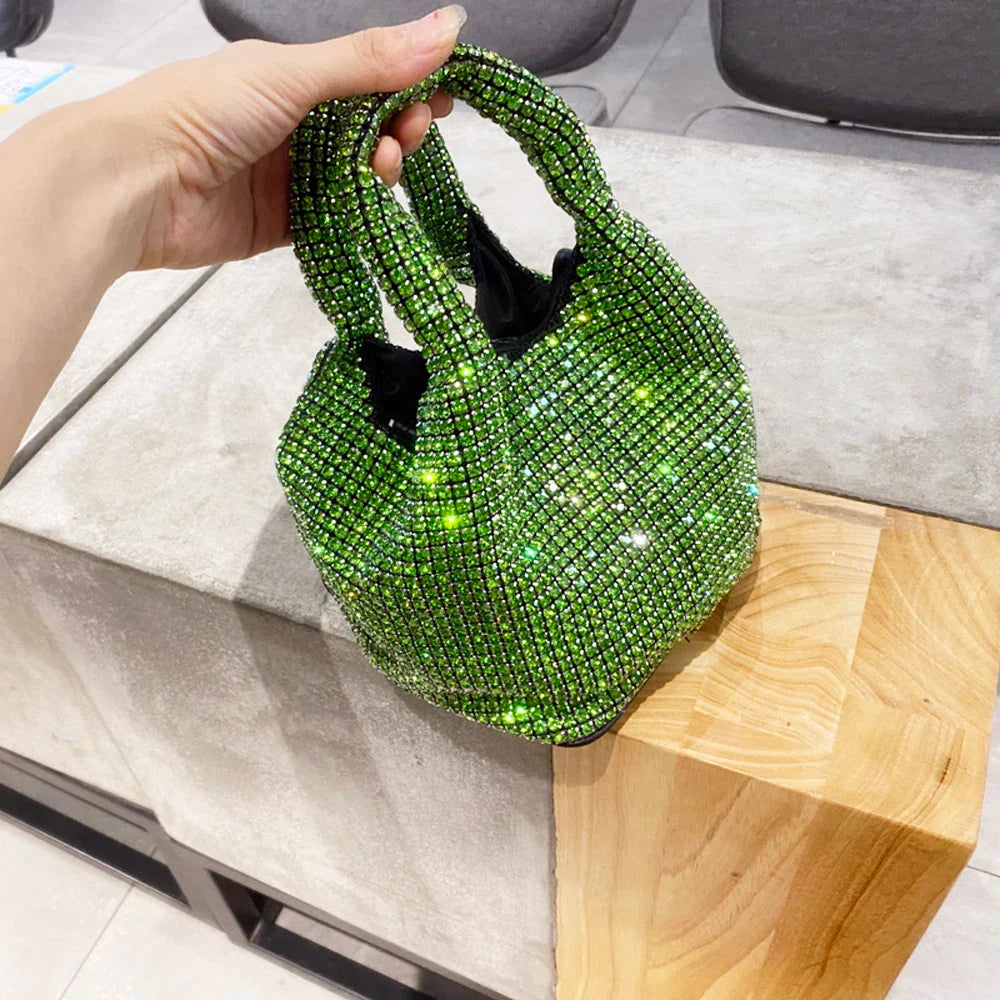 Shiny Crystal Clutch purse bucket Shoulder bag rhinestone Handmade purses and handbags luxury Designer Evening clutch Bag Purse