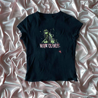 Aesthetic Y2k Crop Top Women Sexy Letter Print Graphics Baby Tee Goth Casual Short Sleeve Tshirt Punk Streetwear Slim