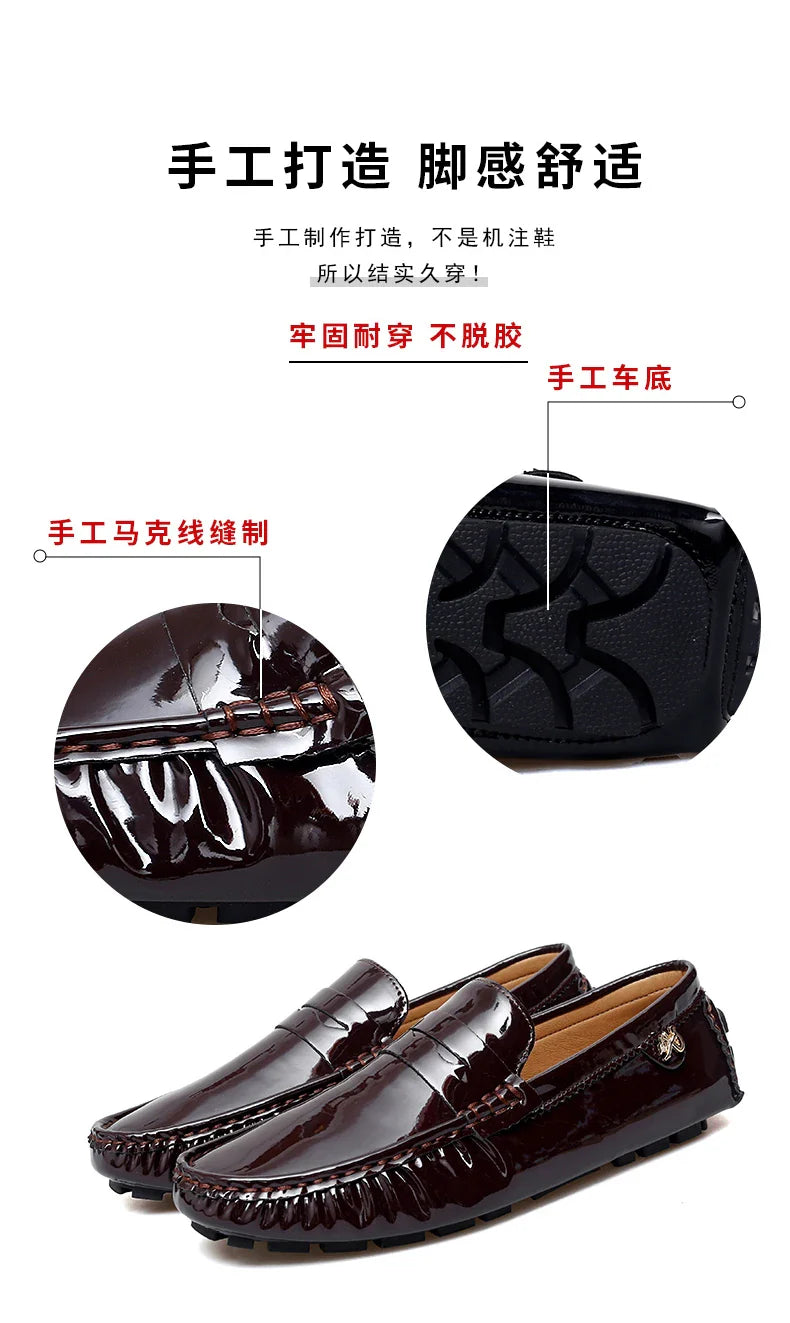 Patent Leather Beanie Shoes Men's New Spring and Summer Large Size Patent Leather Casual British Leather Shoes Women's Slip-On Lazy Casual Shoes Handmade Shoes