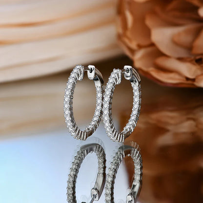 2.0mm D Color Moissanite Earrings 925 Sterling Sliver Plated White Gold Hoop Earrings for Women Wedding Party Jewelry