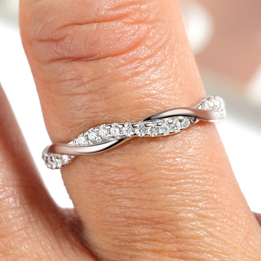 Moissanite Wedding Rings for Women Twisted 925 Sterling Silver 18K White Gold Plated Eternity Stackable Engagement Ring