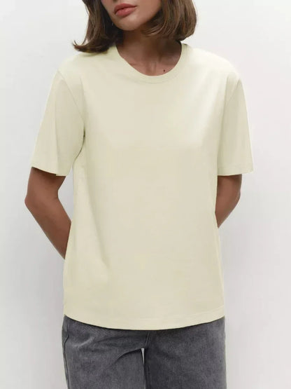 Summer 100% Cotton Women's T-shirt Bottoming Basic Fashionable Lady Short Sleeve Loose Tops Shirts Solid 230g/㎡ Tops