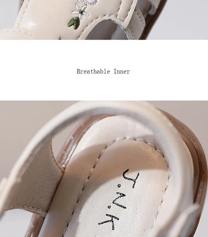 Traditional Chinese Embroidery Kids Shoes for Girl Sandals Summe Retro Princess Shoes Roman Style Girls Leather Shoes Kid F05173