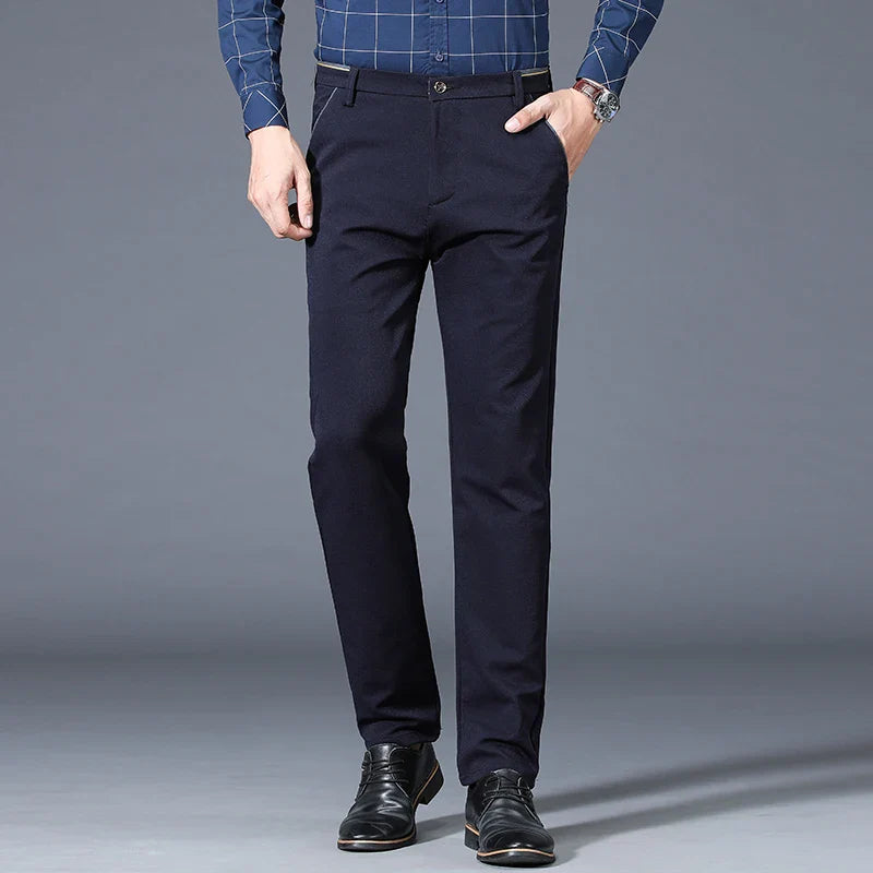 Winter New Classic Men's Fleece Casual Pants Thickened Straight Slim Warm Business Casual Office Male Velvet Trousers