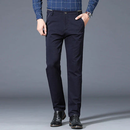 Winter New Classic Men's Fleece Casual Pants Thickened Straight Slim Warm Business Casual Office Male Velvet Trousers