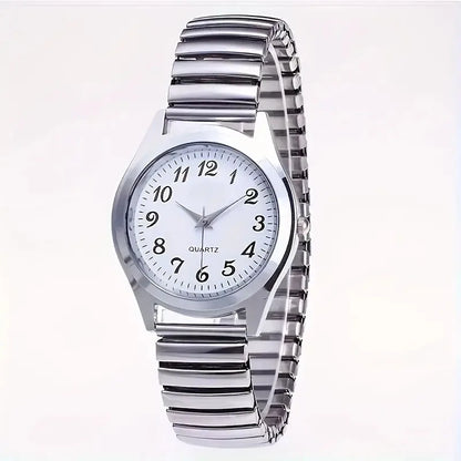 1pcs Vintage round pointer quartz watch classic analog elastic band watch for ladies
