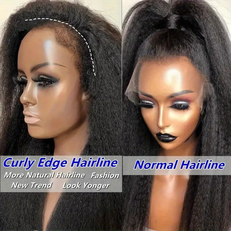 250% Density Human Hair Wig Kinky Straight Yaki Texture Pre Plucked 13x4 and 5x5 Glueless HD Lace Front Designed for Black Women
