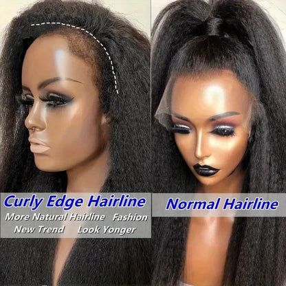 250% Density Human Hair Wig Kinky Straight Yaki Texture Pre Plucked 13x4 and 5x5 Glueless HD Lace Front Designed for Black Women
