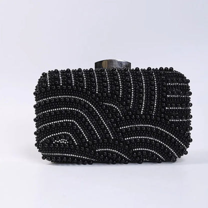 Ladies Pearl Elegant Evening Bag Fashionable Stylish Beading Wedding Dinner Party Banquet  Dress Clutch Bag with Long Chain