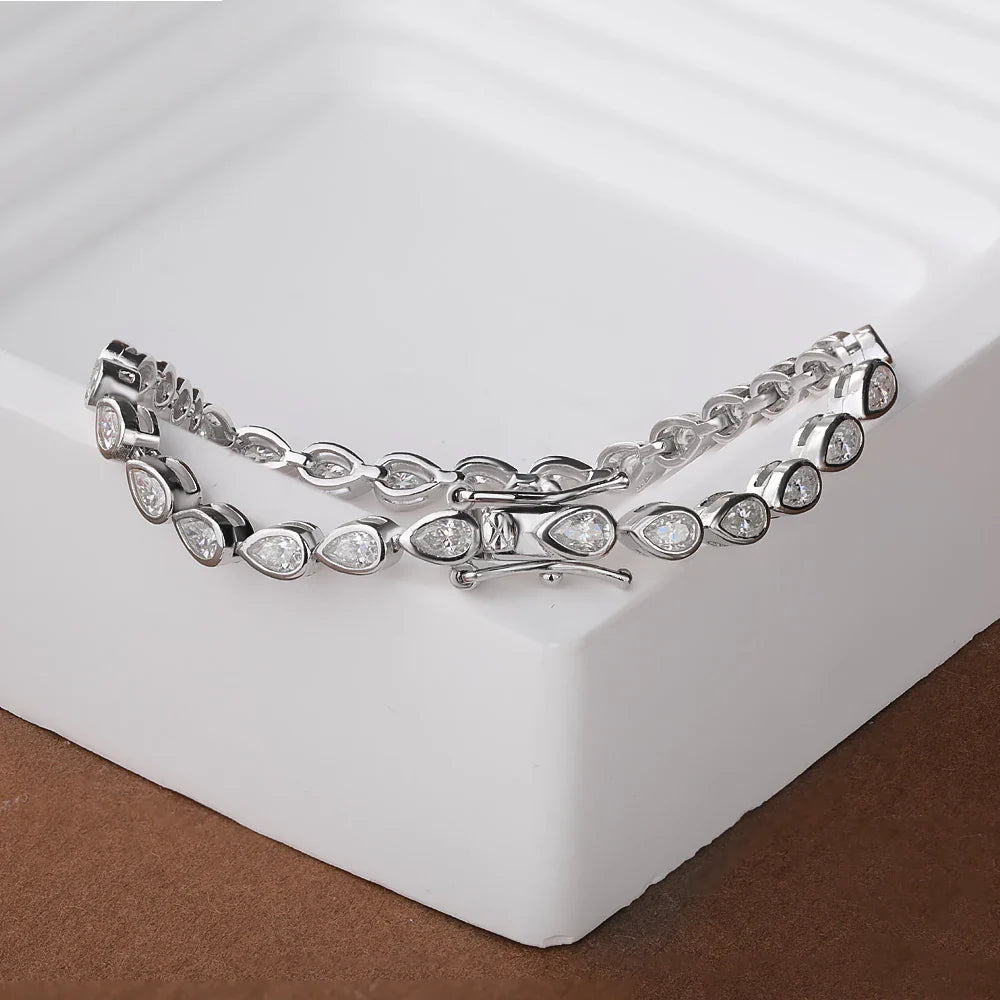 Certified 0.2carat Waterdrop Moissanite Tennis Bracelets Bezel Set 925 Sterling Silver Pear Cut Diamond Bracelet for Women