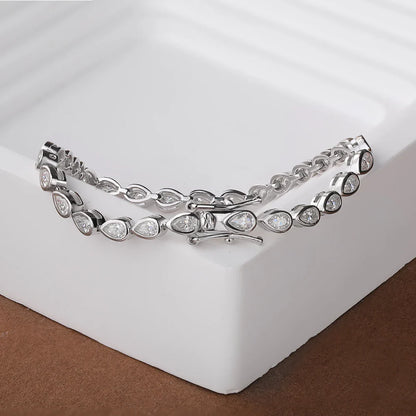 Certified 0.2carat Waterdrop Moissanite Tennis Bracelets Bezel Set 925 Sterling Silver Pear Cut Diamond Bracelet for Women