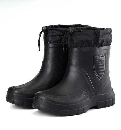 2024 Versatile Men's Rain Boots Waterproof outdoor lightweight shoe Velvet fashion short boot Casual comfort male water shoes