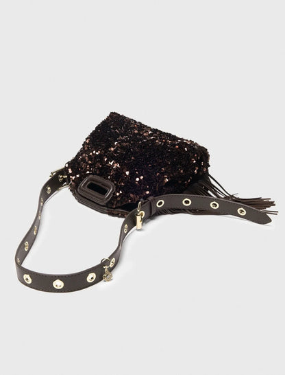 Glitter Sequined Handbag for Women, Luxury Designer Shoulder Bag with Tassel, Fashion Crossbody Bucket Bag for Ladies Elegant