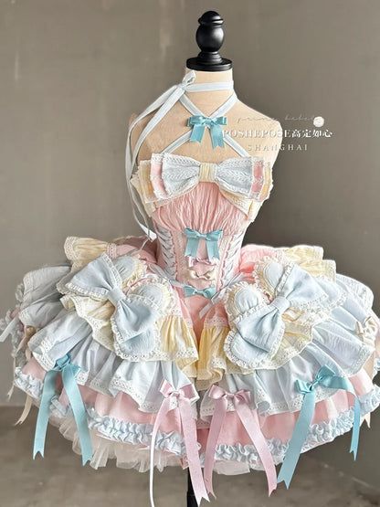 Girls Birthday Lolita Dress 2024 Spring and Summer Women's Tube Top Satin Bowknot Slim Pettiskirt Short Mini Party Dress