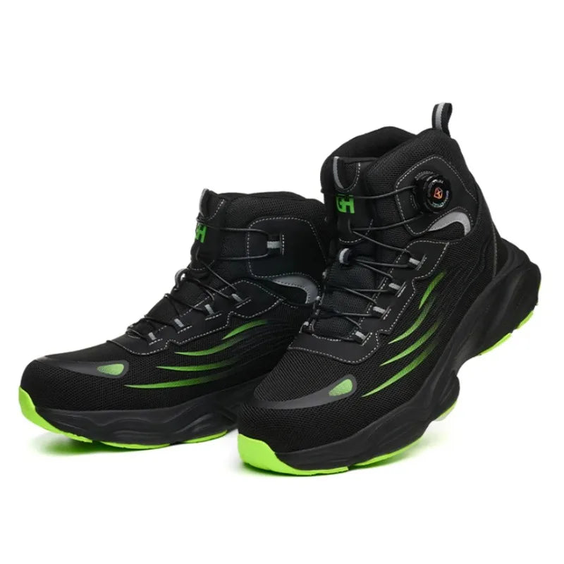 Men's Safety Shoes High Top Work Safety Shoes Steel Toe Sneakers Rotation Button Anti-smash Antipuncture Steel  Safety Boots