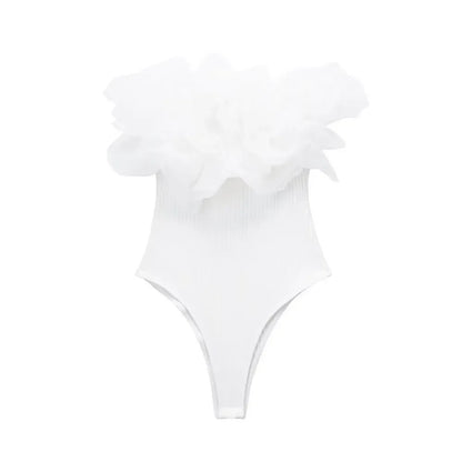 Women Fashion Ribbed Bodysuit With Organza Ruffle Vintage High Elastic Sexy y2k Female Chic Lady Tops body femme