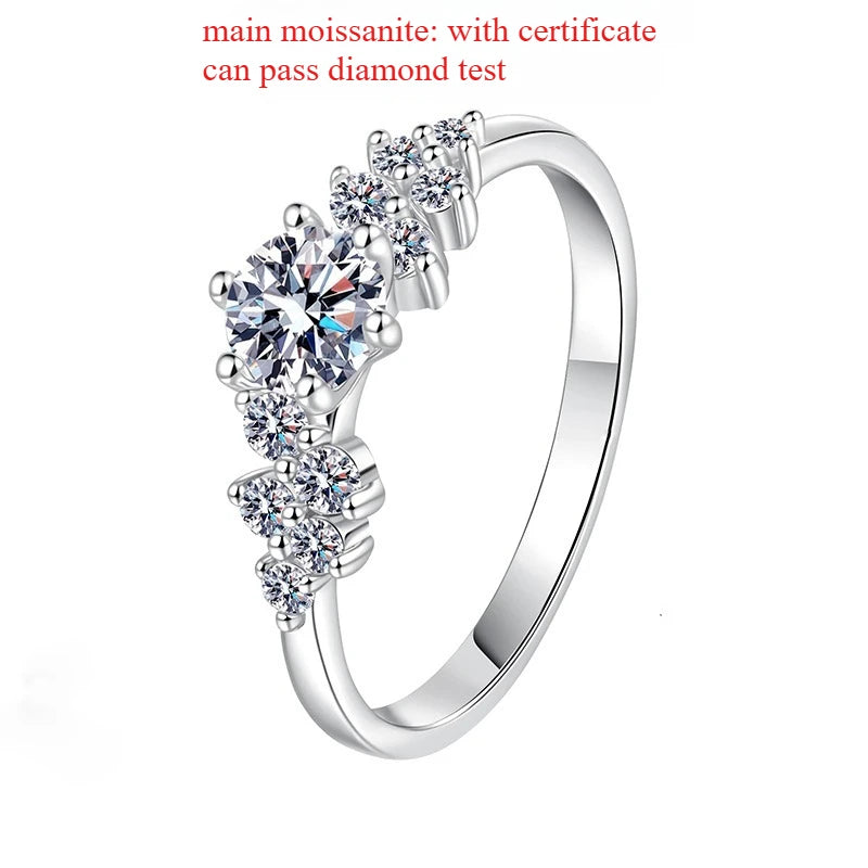 Pass Diamond Tester 5/6.5mm D VVS1 Moissanite Rings for Women Sparkling Wedding Promise Band 925 Sterling Silver Jewelry