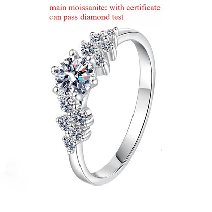 Pass Diamond Tester 5/6.5mm D VVS1 Moissanite Rings for Women Sparkling Wedding Promise Band 925 Sterling Silver Jewelry