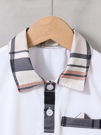 Summer Boys' Fashionable Plaid Printed T-Shirt Shorts Two-Piece Suit Simple Fashion Casual Style