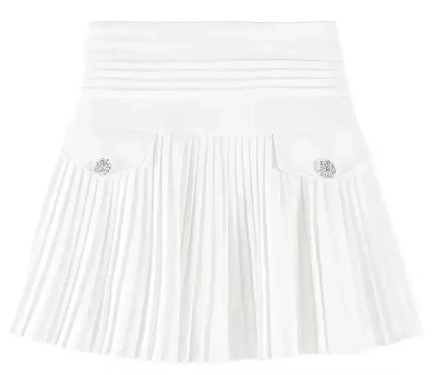Fashions White Pleated Skirt Women High Waist Skater Skirt Female Korean A-Line High Fashion Casual Short Skirt Women Bottoms