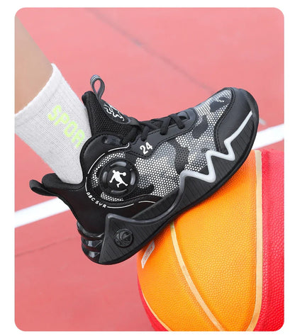 Kids Basketball Shoes Ankle Support Sneakers Tactical Boots Breathable Boys Girls Sports Shoes Shock-absorbing Athletic Shoes