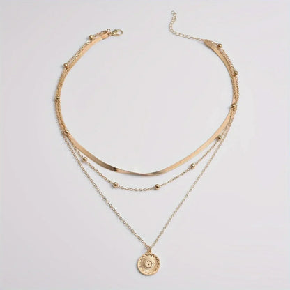 Multi-layer Chain Necklace Alloy Material Silvery Three-layer All-match Design Women's Snake Bone Chain with Round Bead Chain