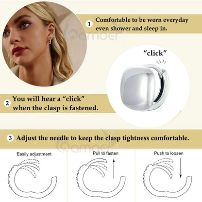 925 Sterling Silver Dainty Chunky Square Hoop Earrings for Women, White Gold Plated Hypoallergenic Lightweight Jewelry