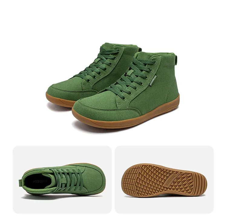 Mid-Top Barefoot Shoes Unisex Wide Toe Box Canvas Sneakes Zero Drop Lace Up Outdoor Walking Shoes