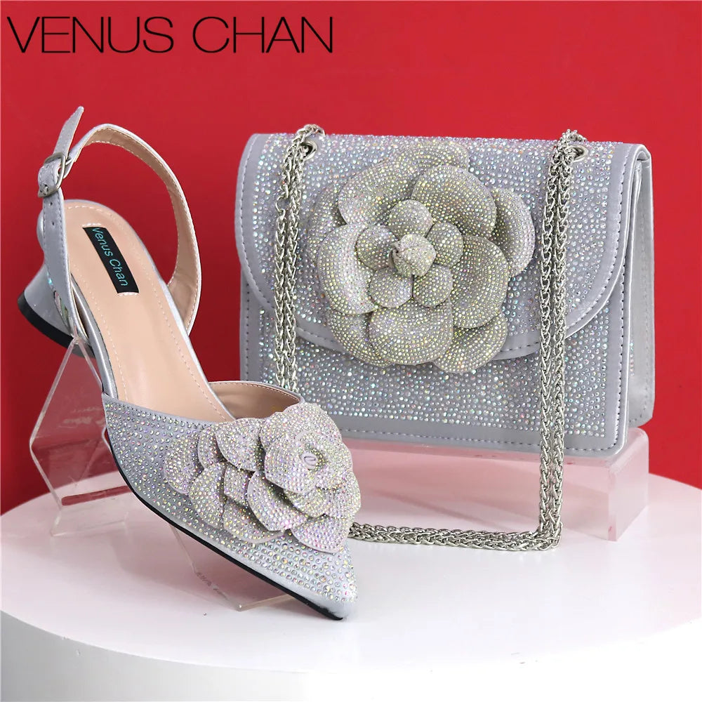 Italian Design Fashion Banquet Bags And Comfortable Mid-heel Hollow Pointed Shoes Are Suitable For parties Or Commuting