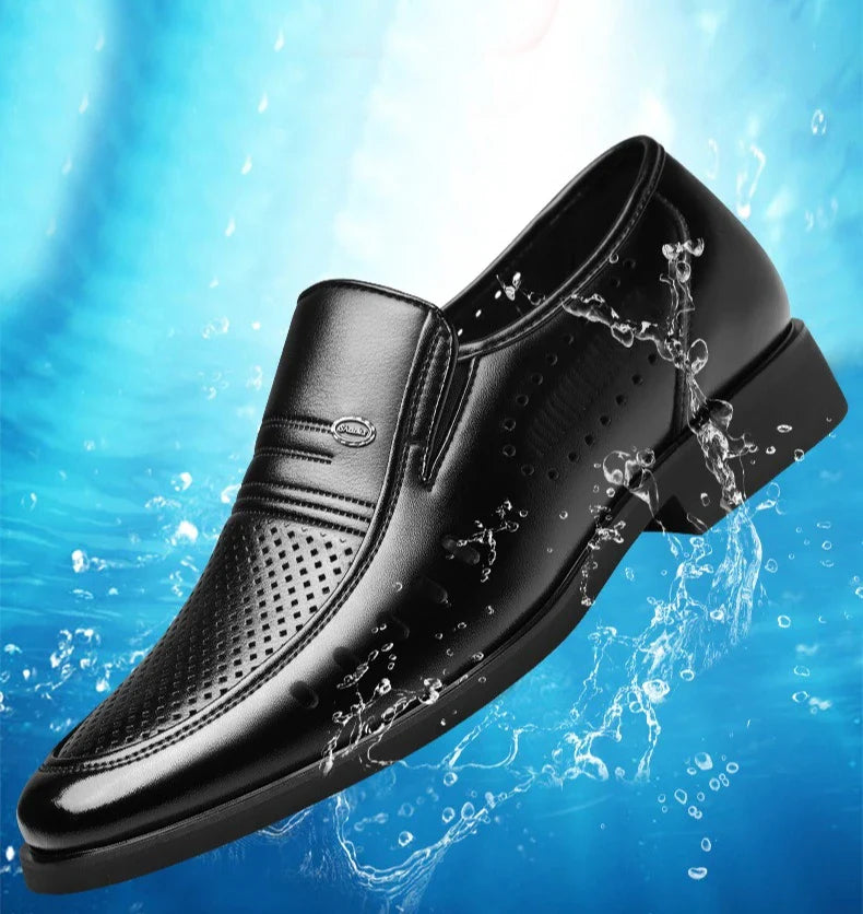 New Designer Big Size Leather Shoes For Men Summer Breathable Hallow Business Casual Shoes Male Solid Color Fashion Loafers Man