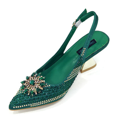 Specials Italian Women Heels Shoes and Bag Set Royal Purple Color Comfortable With Rhinestone for Party