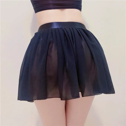 Elastic See Through A-Line Pleated Mini Solid Black Sheer Sexy High Waisted White Lace silk Short Skirts for Woman Spring Summer