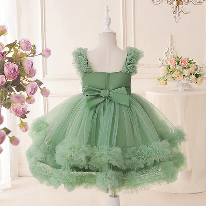 Vestido Infantil Verão Contas Meninas Elegante Aniversário Casamento Damas de Honra Princesa Vestidos Menina Laço Noite Formatura Vestidos