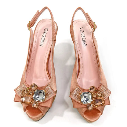 Rhinestone Design INS Hot Sale New Arrivals African Shoes and Bag Set in Blue Color Open Toe Comfortable Women Heels
